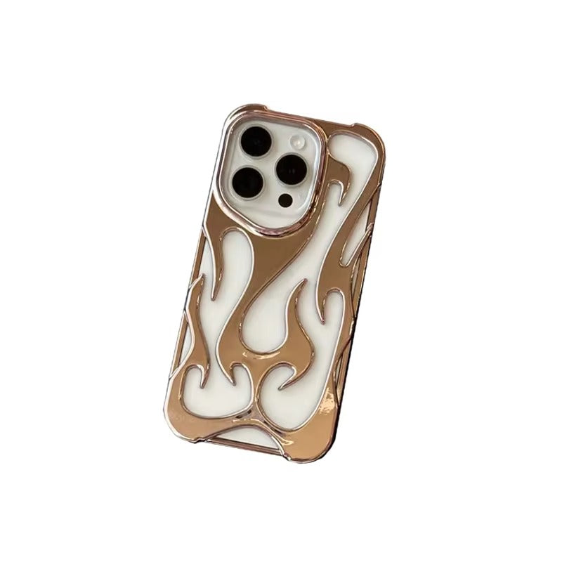 Premium iPhone Case — Hollow Flame Design SoftLuxury iPhone Case — Star Graffiti Gloss-Plated Cream TPU Cover with Stylish Artistic Design & Smooth Protective Finish Cover with Shockproof Protection & Silver Electroplated Cool Aesthetic for Boys and Girls