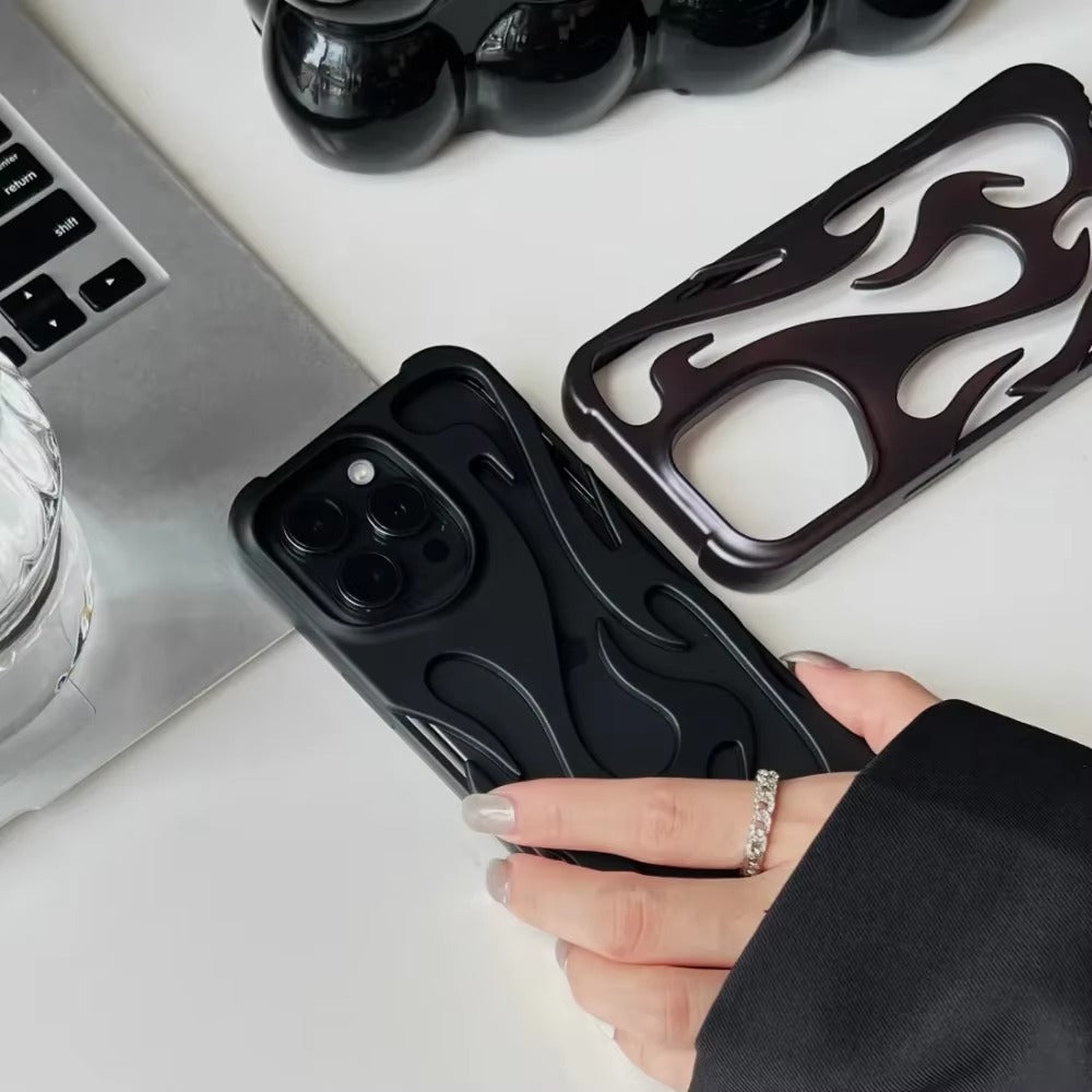 Premium iPhone Case — Hollow Flame Design SoftLuxury iPhone Case — Star Graffiti Gloss-Plated Cream TPU Cover with Stylish Artistic Design & Smooth Protective Finish Cover with Shockproof Protection & Silver Electroplated Cool Aesthetic for Boys and Girls