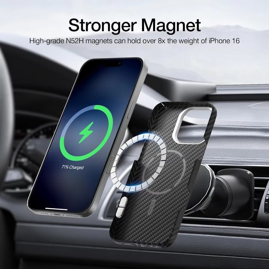 Premium iPhone Case — Kevlar Aramid Fiber MagSafe Cover with Military-Grade Drop Protection, Anti-Fingerprint Anti-Scratch Half-Wrapped Design & Wireless Charging Support