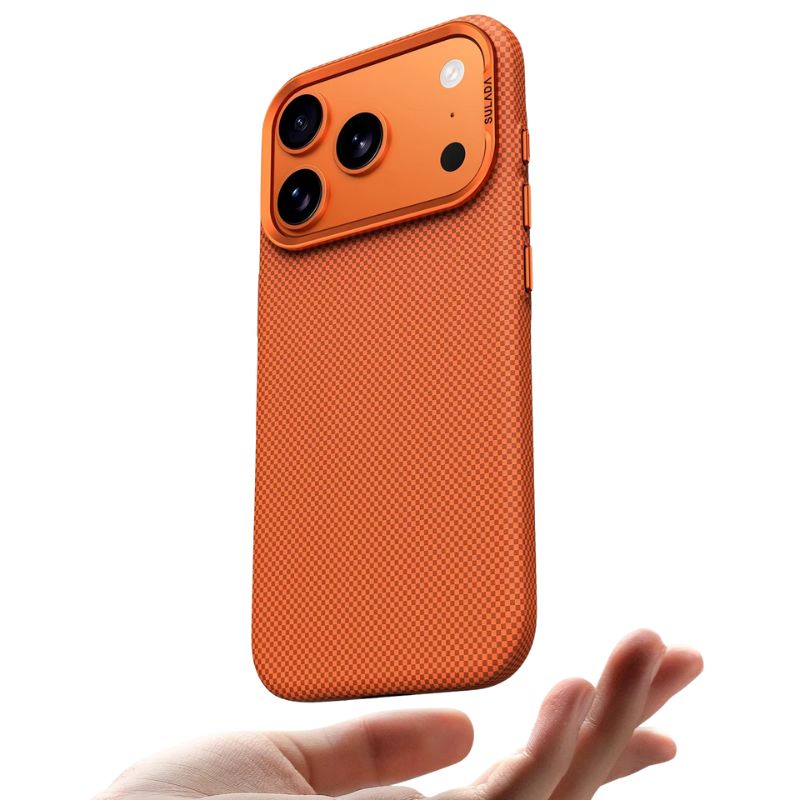 Premium iPhone Case — Kevlar Checkered Magnetic Stand Cover with Carbon Fiber Pattern, MagSafe PC Hard Shell & Raised Scratch-Resistant Lens Protection