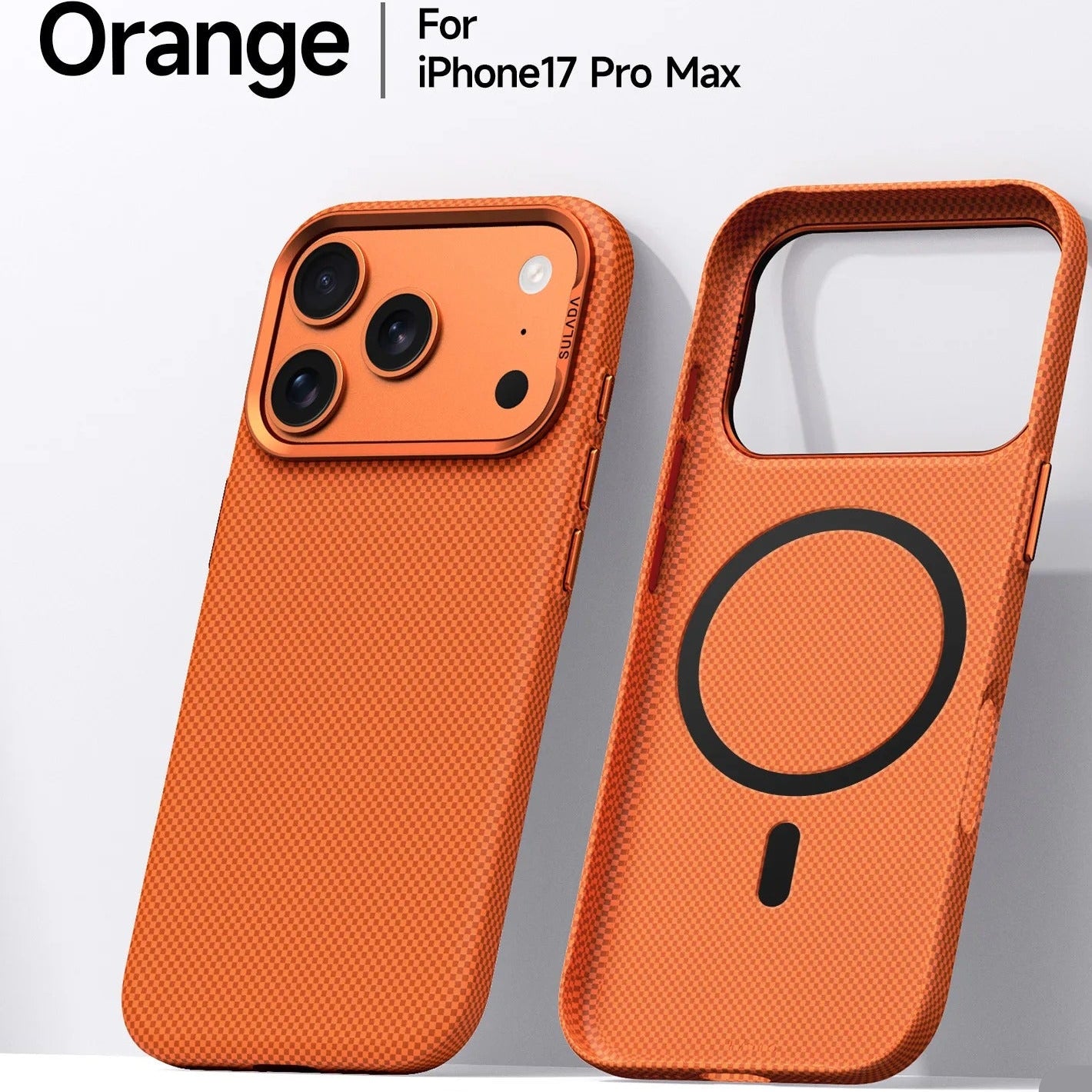 Premium iPhone Case — Kevlar Checkered Magnetic Stand Cover with Carbon Fiber Pattern, MagSafe PC Hard Shell & Raised Scratch-Resistant Lens Protection