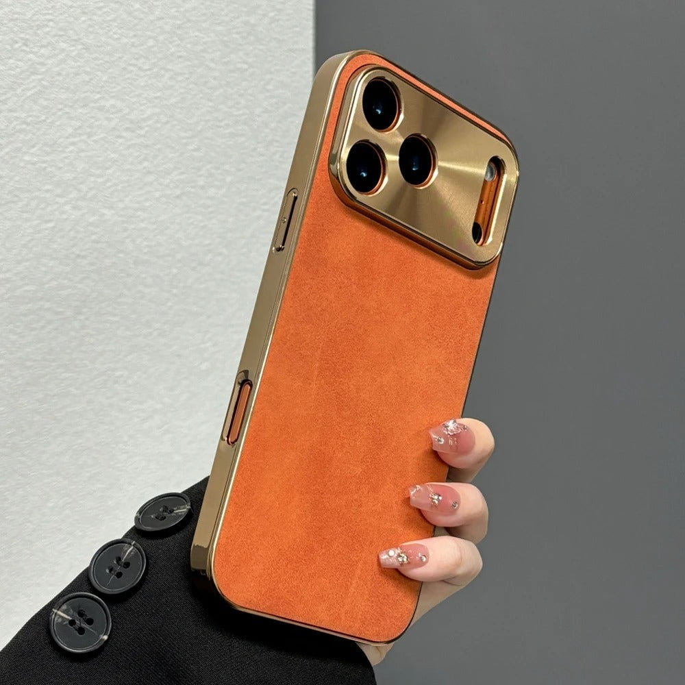 Premium iPhone Case — Leather Cover with Electroplate Frame, Shockproof Half-Wrapped PC Design, Camera Protection, Anti-Fingerprint Anti-Scratch Non-Slip Finish