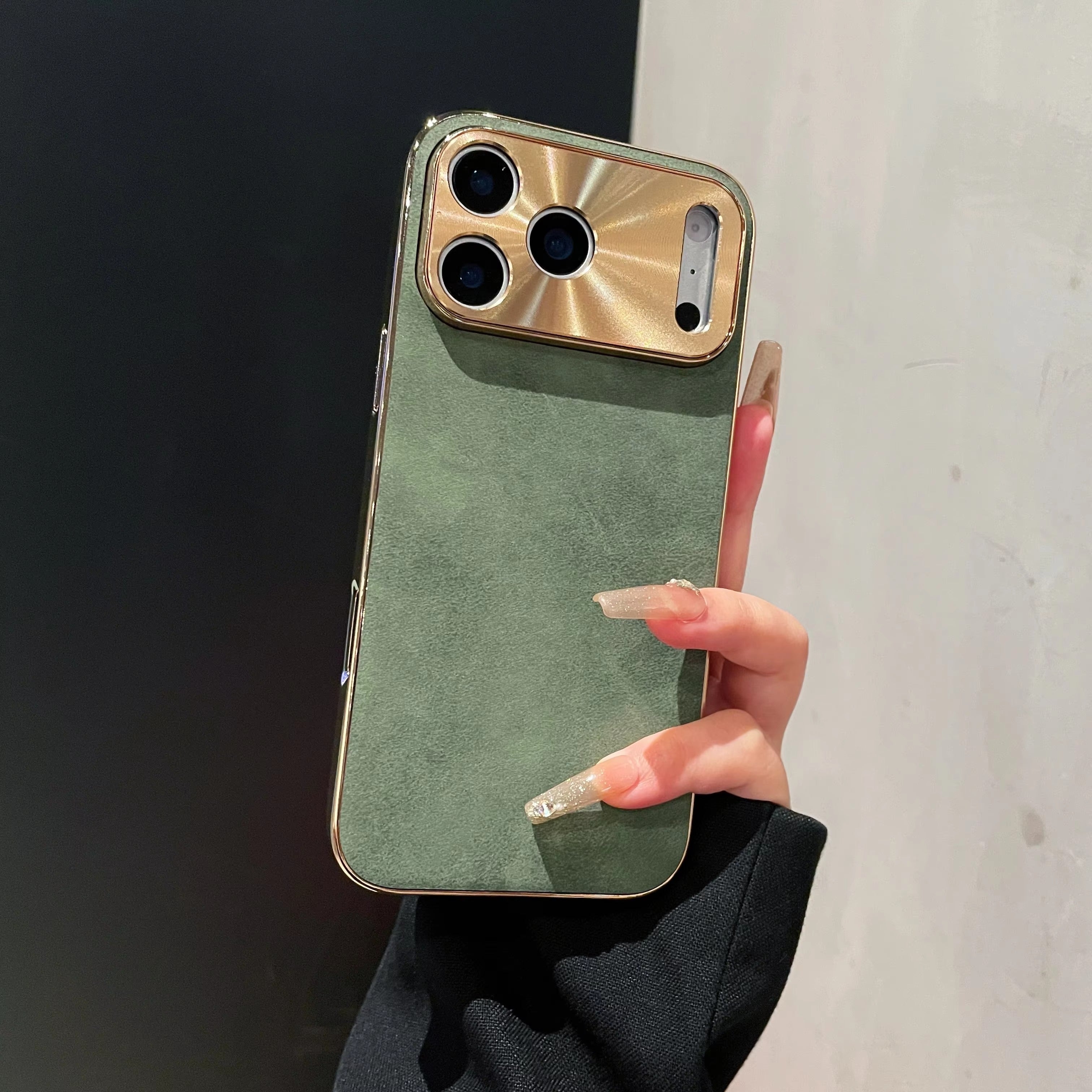 Premium iPhone Case — Leather Cover with Electroplate Frame, Shockproof Half-Wrapped PC Design, Camera Protection, Anti-Fingerprint Anti-Scratch Non-Slip Finish