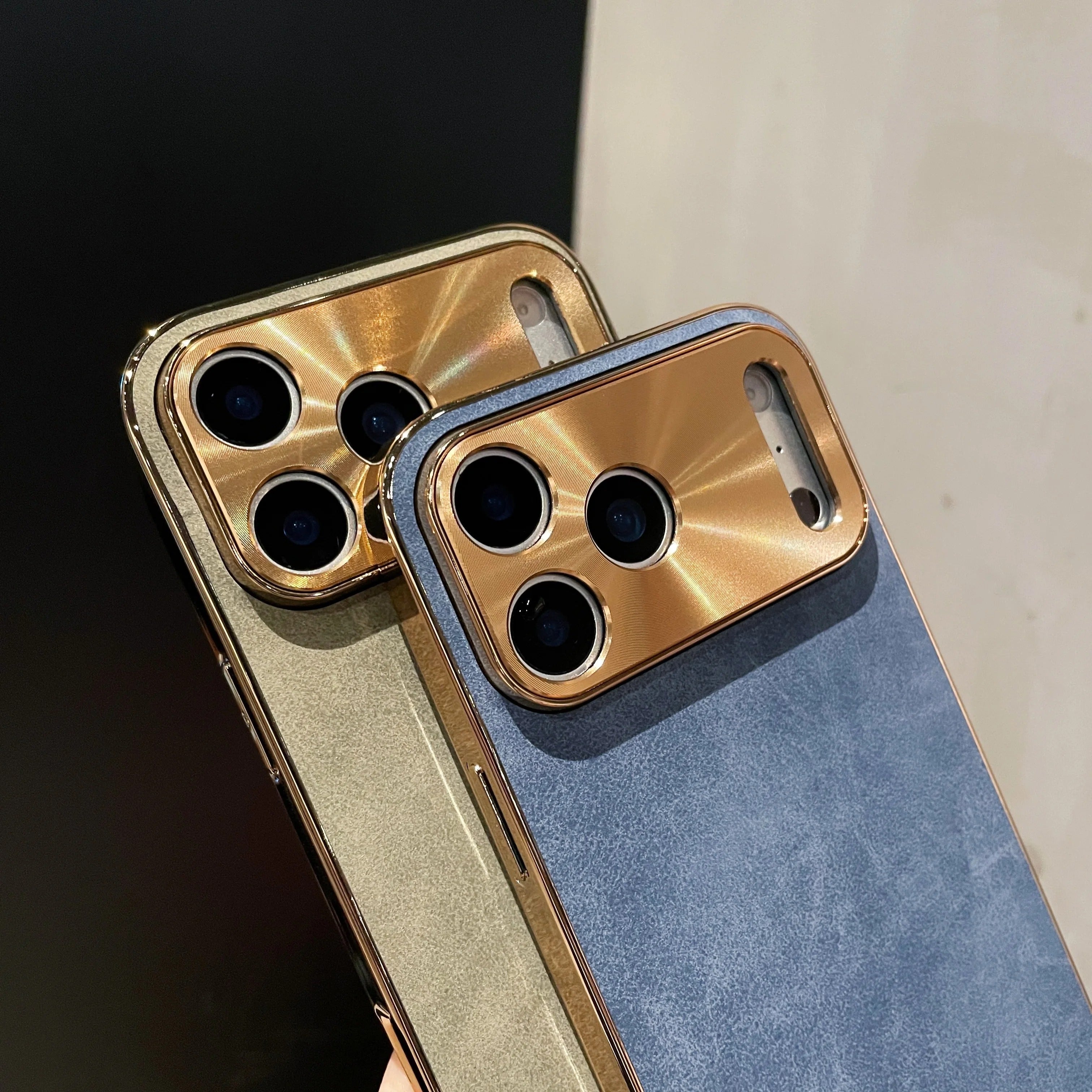 Premium iPhone Case — Leather Cover with Electroplate Frame, Shockproof Half-Wrapped PC Design, Camera Protection, Anti-Fingerprint Anti-Scratch Non-Slip Finish