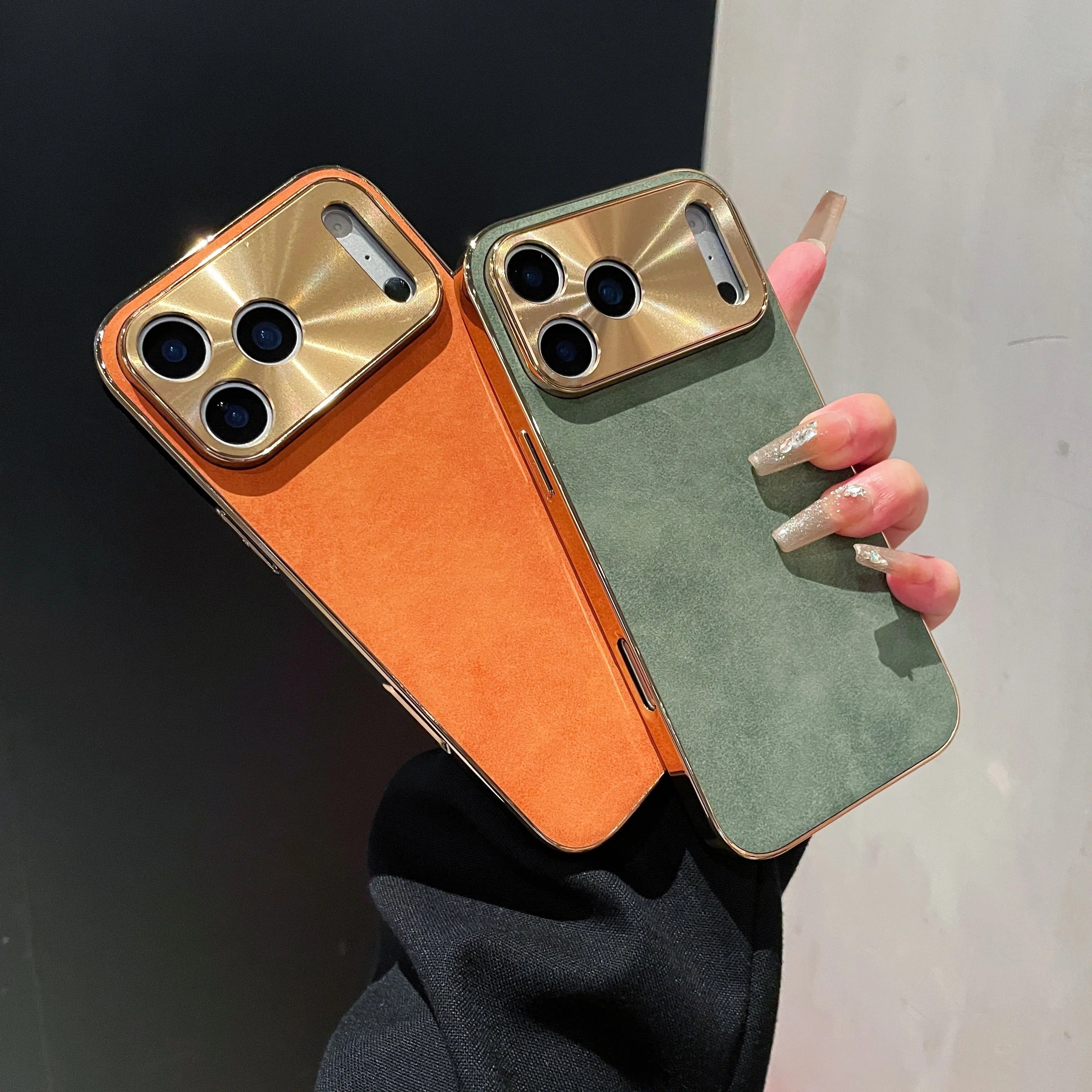 Premium iPhone Case — Leather Cover with Electroplate Frame, Shockproof Half-Wrapped PC Design, Camera Protection, Anti-Fingerprint Anti-Scratch Non-Slip Finish