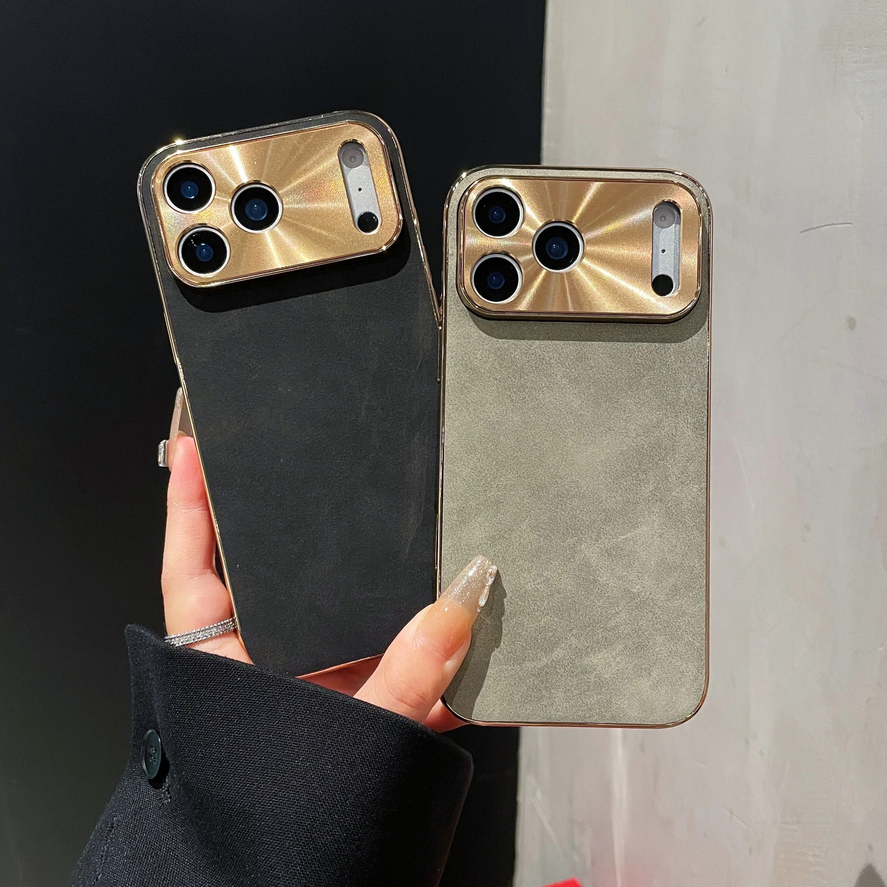 Premium iPhone Case — Leather Cover with Electroplate Frame, Shockproof Half-Wrapped PC Design, Camera Protection, Anti-Fingerprint Anti-Scratch Non-Slip Finish