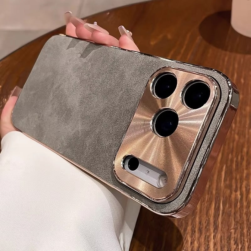 Premium iPhone Case — Leather Cover with Electroplate Frame, Shockproof Half-Wrapped PC Design, Camera Protection, Anti-Fingerprint Anti-Scratch Non-Slip Finish