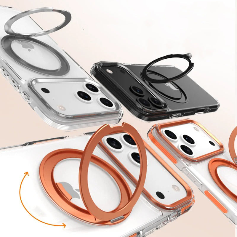Premium iPhone Case — MagSafe Clear Protective Cover with 360° Ring Holder, Dustproof Design and Precise Fit Plastic Back Finish