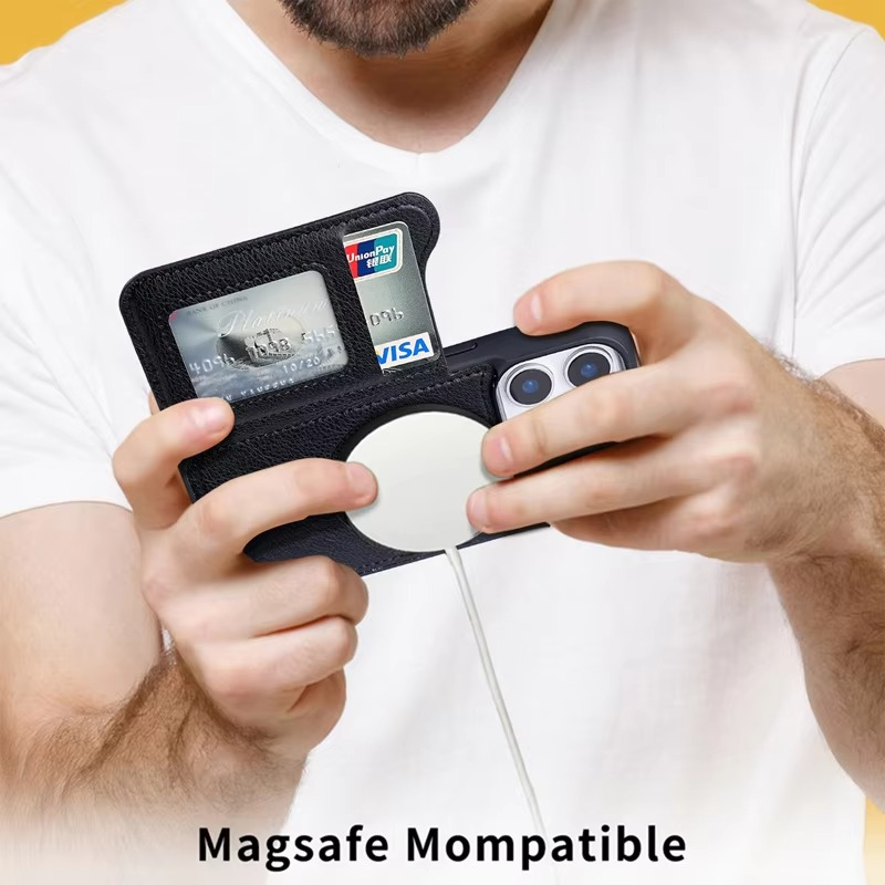 Premium iPhone Case — MagSafe Magnetic Flip Leather Wallet with Card Holder, Protective Shockproof Cover, Anti-Fingerprint, Full Access Design