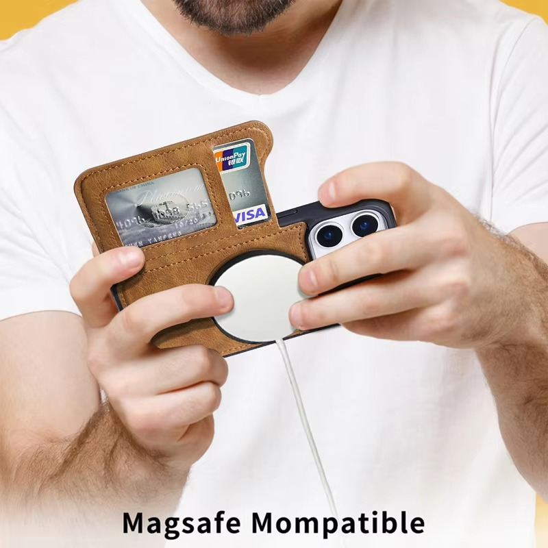 Premium iPhone Case — MagSafe Magnetic Flip Leather Wallet with Card Holder, Protective Shockproof Cover, Anti-Fingerprint, Full Access Design