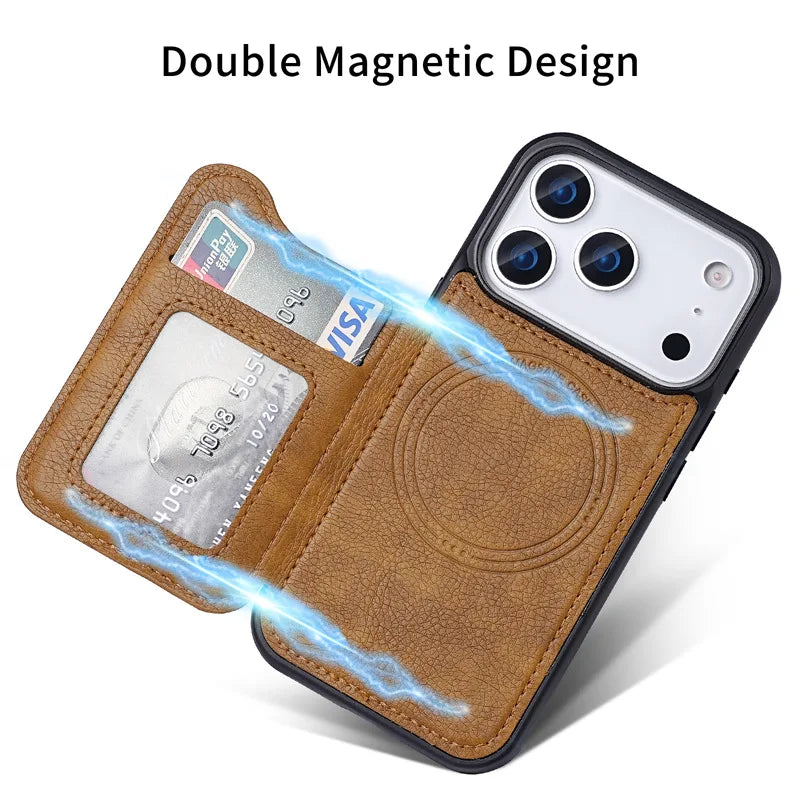 Premium iPhone Case — MagSafe Magnetic Flip Leather Wallet with Card Holder, Protective Shockproof Cover, Anti-Fingerprint, Full Access Design