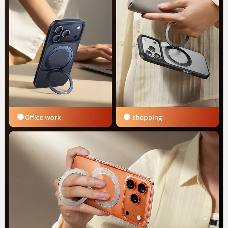 Premium iPhone Case — MagSafe Shockproof TPU Cover with 360° Rotating Stand, Camera Protection, Touch Button Design and Anti-Fingerprint Dustproof Finish