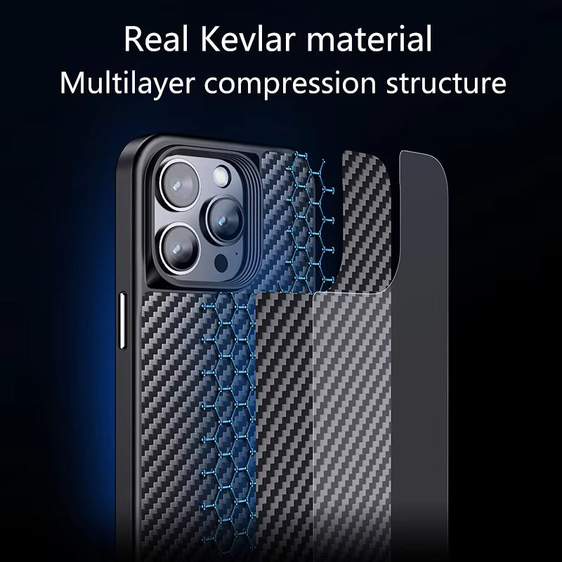 Premium iPhone Case — Magnetic Kevlar Aramid Fiber Cover with Anti-Drop Heavy-Duty Protection, Anti-Fingerprint Non-Slip Design & MagSafe Compatibility