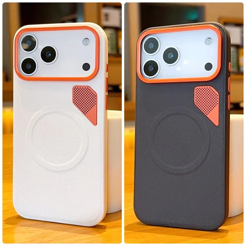 Premium iPhone Case — Magnetic PU Leather Cover with Heat-Dissipation Vents, Shockproof TPU+PC Frame and MagSafe Camera-Safe Design