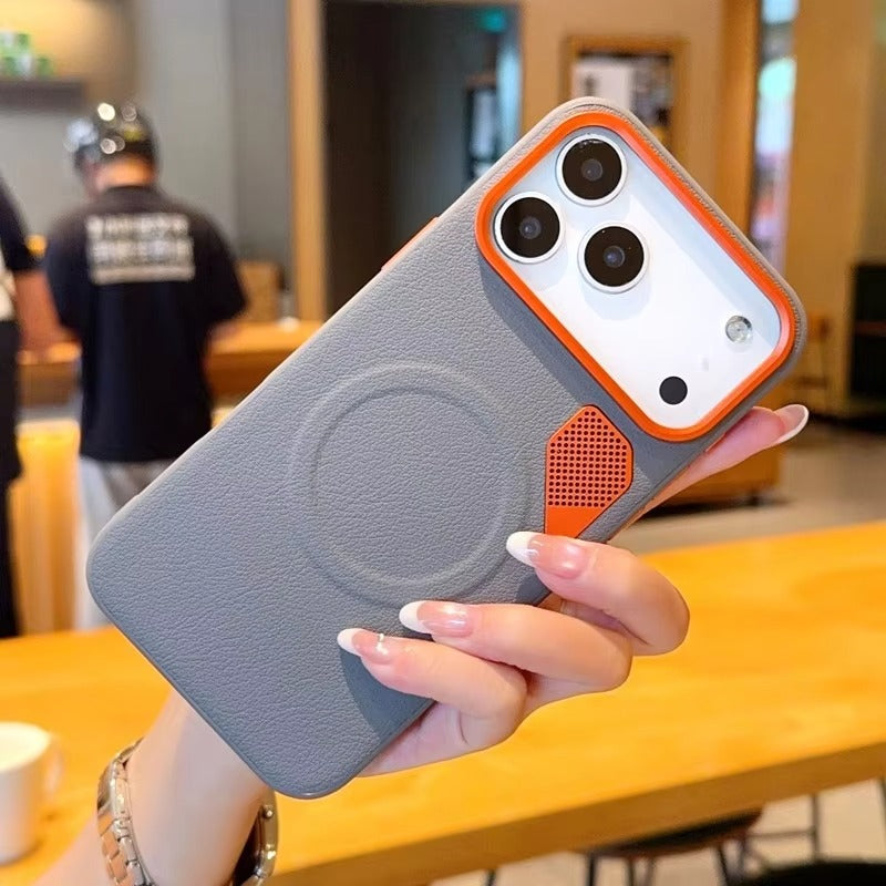 Premium iPhone Case — Magnetic PU Leather Cover with Heat-Dissipation Vents, Shockproof TPU+PC Frame and MagSafe Camera-Safe Design