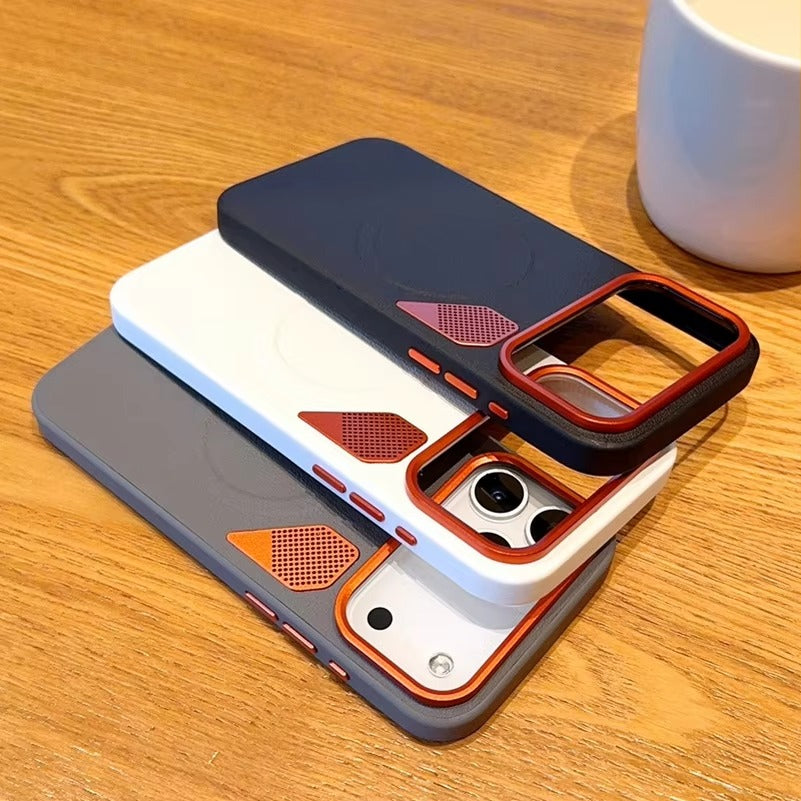 Premium iPhone Case — Magnetic PU Leather Cover with Heat-Dissipation Vents, Shockproof TPU+PC Frame and MagSafe Camera-Safe Design