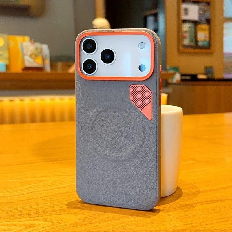 Premium iPhone Case — Magnetic PU Leather Cover with Heat-Dissipation Vents, Shockproof TPU+PC Frame and MagSafe Camera-Safe Design