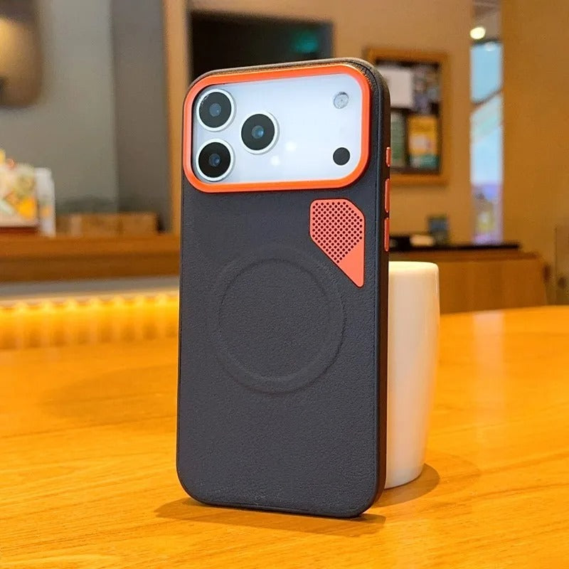 Premium iPhone Case — Magnetic PU Leather Cover with Heat-Dissipation Vents, Shockproof TPU+PC Frame and MagSafe Camera-Safe Design