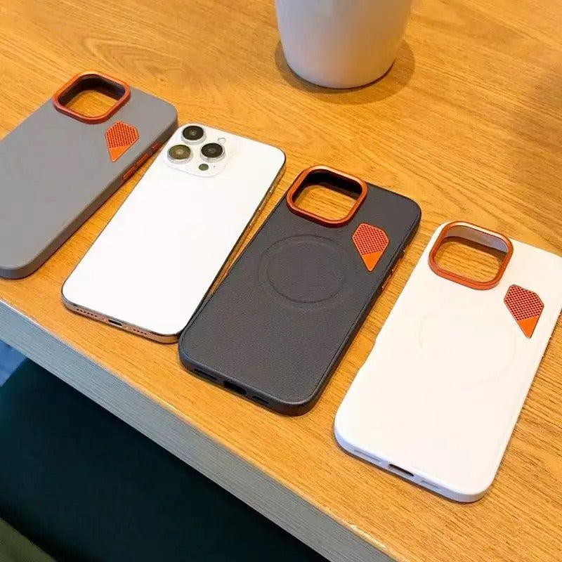 Premium iPhone Case — Magnetic PU Leather Cover with Heat-Dissipation Vents, Shockproof TPU+PC Frame and MagSafe Camera-Safe Design