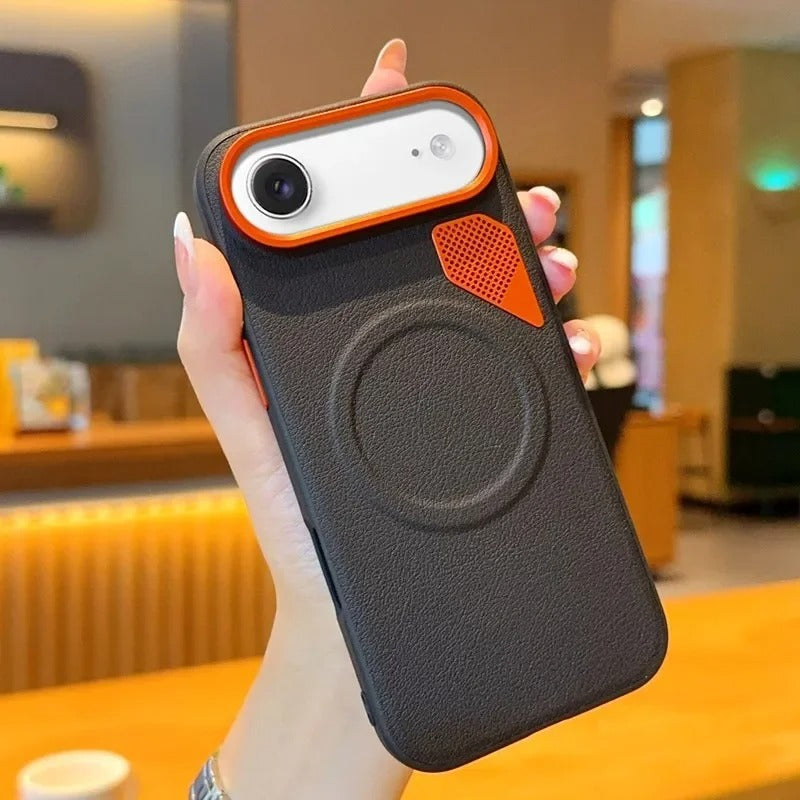 Premium iPhone Case — Magnetic PU Leather Cover with Heat-Dissipation Vents, Shockproof TPU+PC Frame and MagSafe Camera-Safe Design