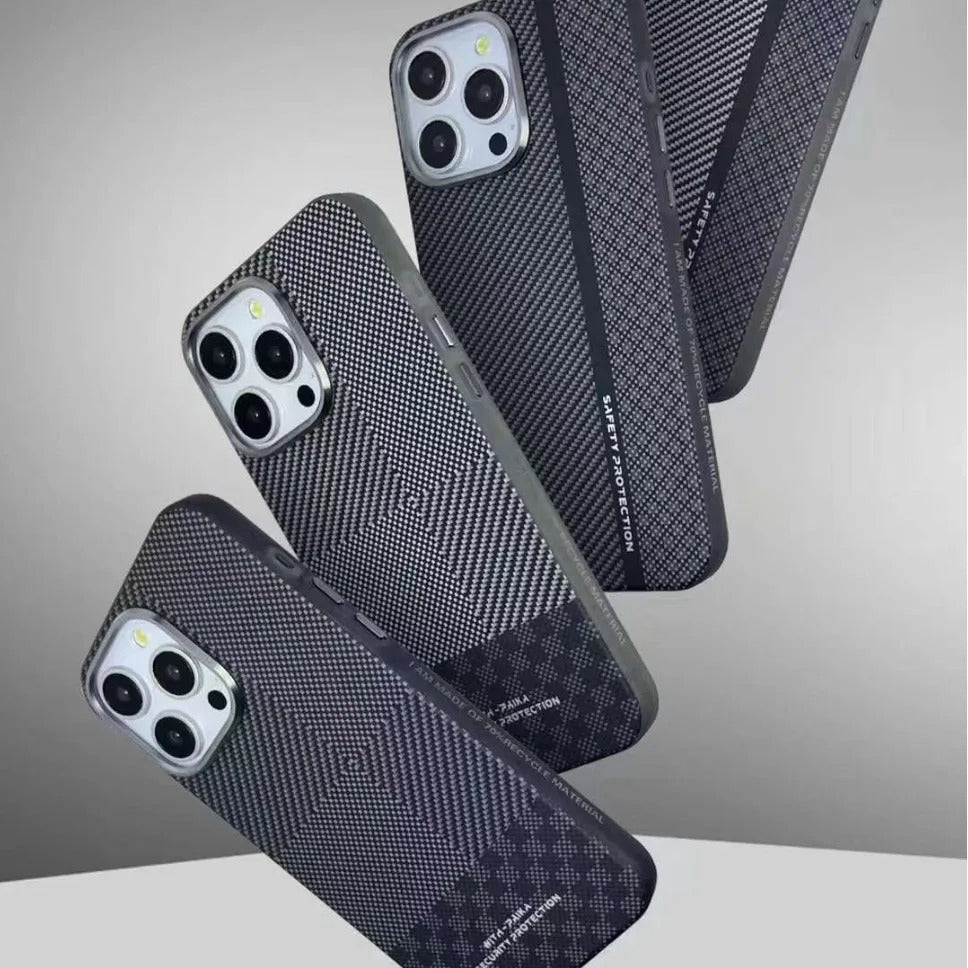 Premium iPhone Case — Matte Carbon Fiber Magnetic Cover with Shockproof Airbag Corners, Anti-Fingerprint Anti-Scratch Hybrid Protection & Metal Camera Frame