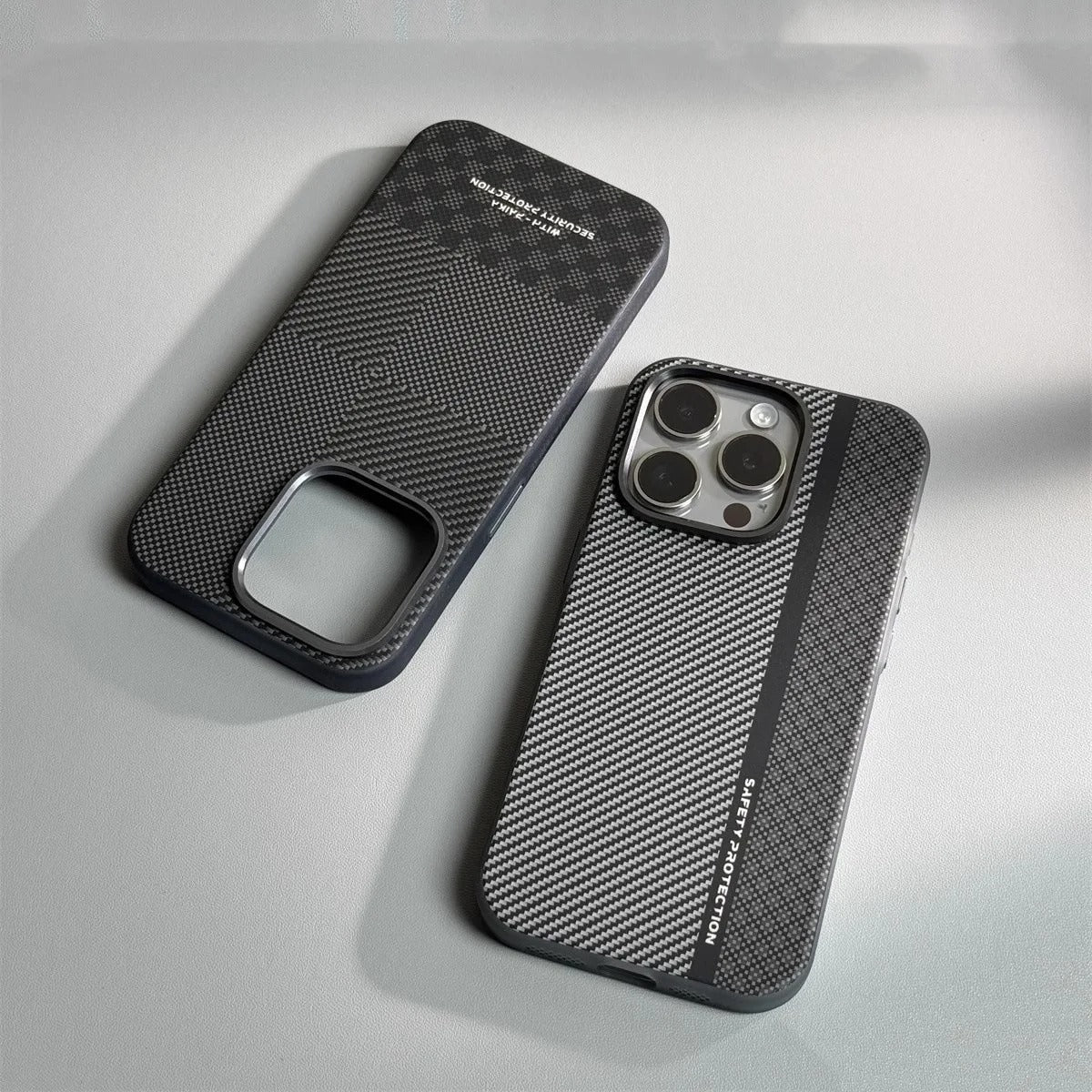 Premium iPhone Case — Matte Carbon Fiber Magnetic Cover with Shockproof Airbag Corners, Anti-Fingerprint Anti-Scratch Hybrid Protection & Metal Camera Frame