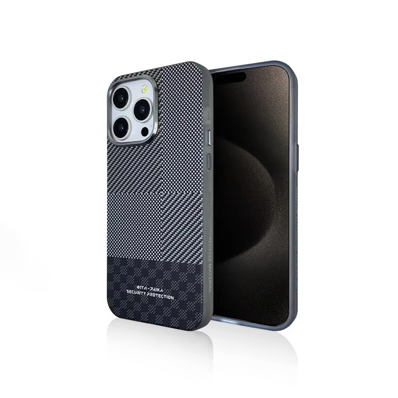 Premium iPhone Case — Matte Carbon Fiber Magnetic Cover with Shockproof Airbag Corners, Anti-Fingerprint Anti-Scratch Hybrid Protection & Metal Camera Frame