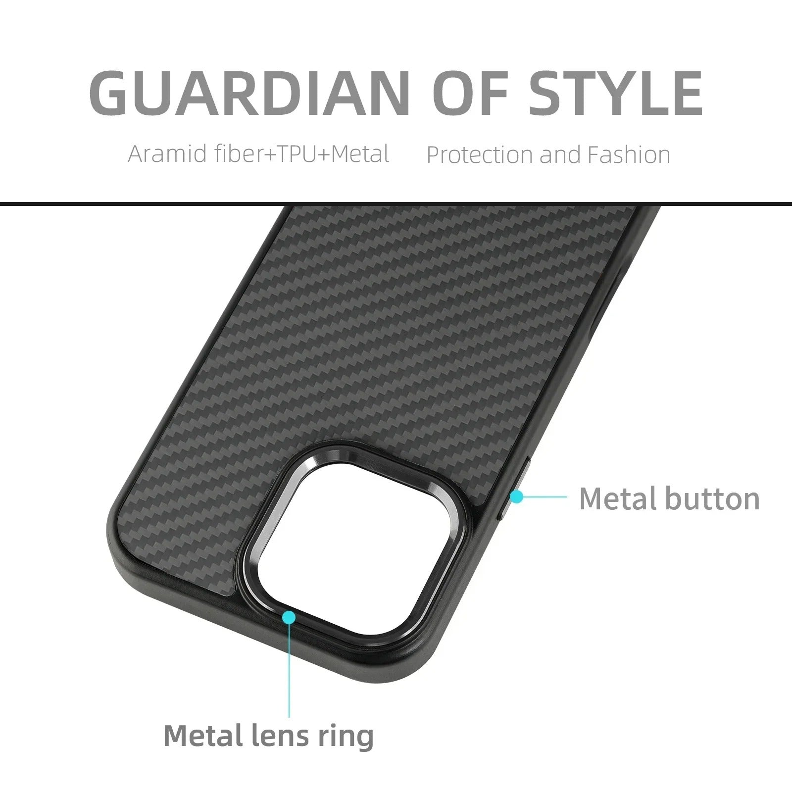 Premium iPhone Case — Metal Frame Carbon Fiber Aramid Armor Cover with Shockproof Full-Coverage Protection, Wireless Charging Support & Anti-Fingerprint Design
