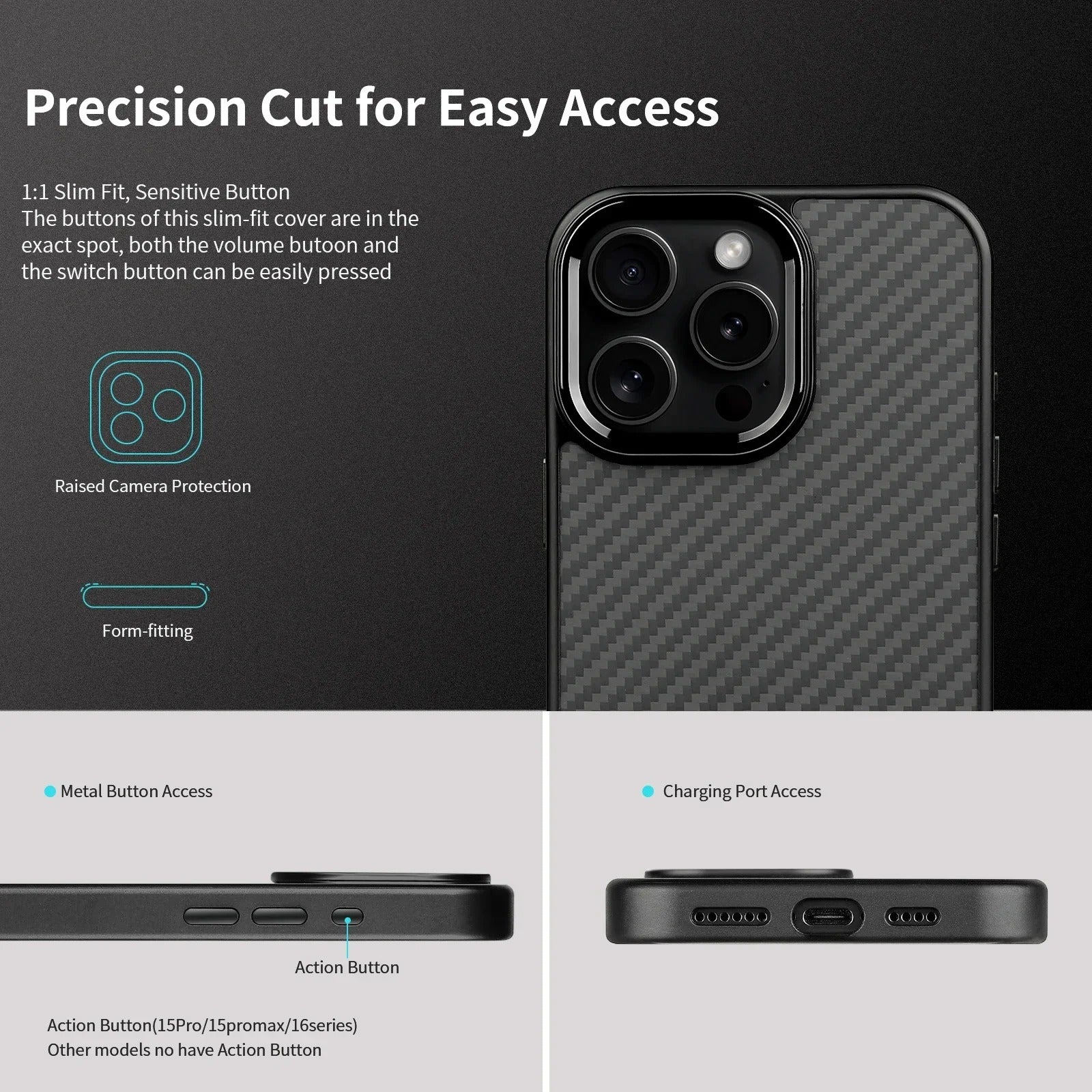 Premium iPhone Case — Metal Frame Carbon Fiber Aramid Armor Cover with Shockproof Full-Coverage Protection, Wireless Charging Support & Anti-Fingerprint Design