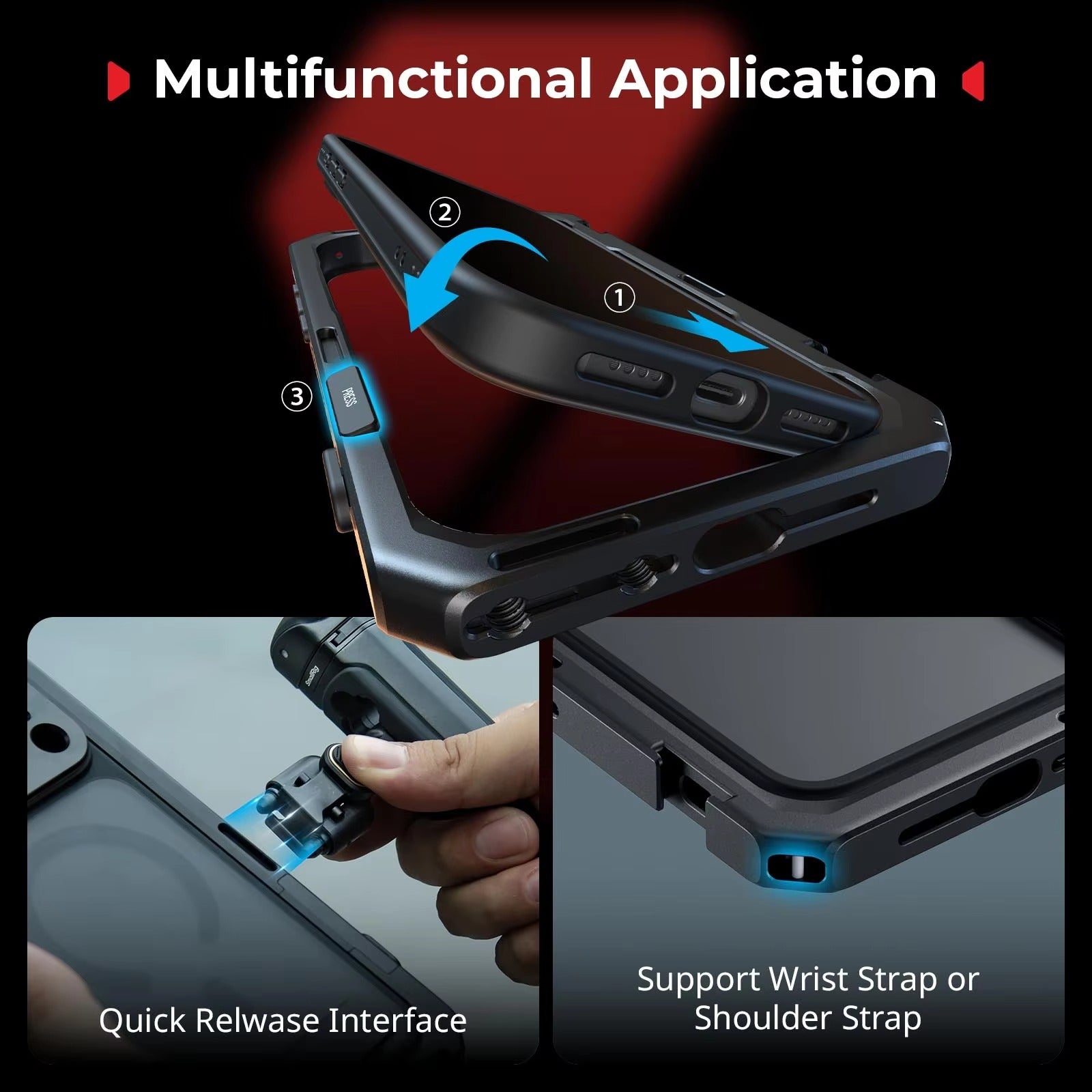 Premium iPhone Case — Professional Mobile Video Cage with T-Mount & 17mm Lens Backplates, Quick-Release Expansion System, Cold Shoe Mounts & All-Metal Protective Design