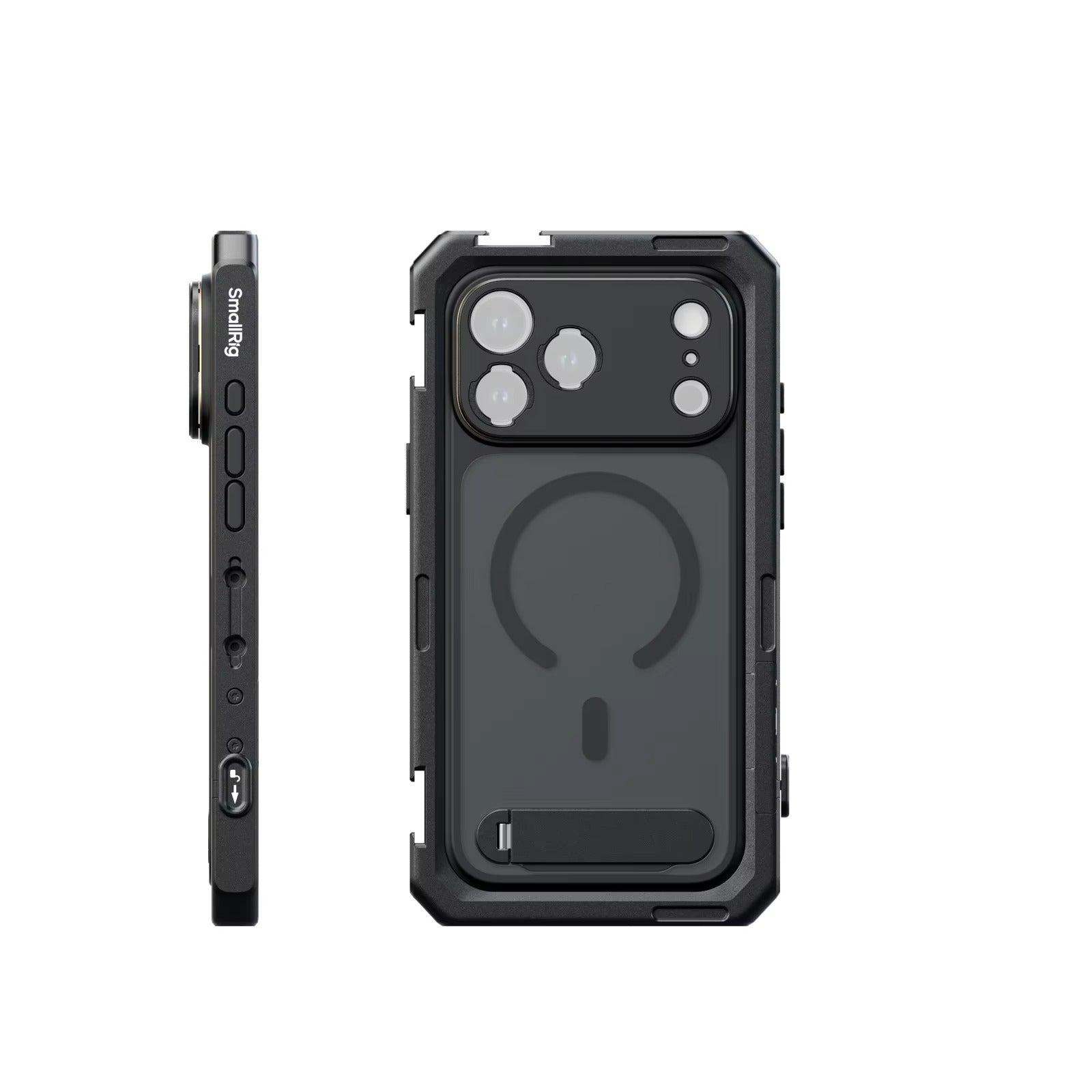 Premium iPhone Case — Professional Mobile Video Cage with T-Mount & 17mm Lens Backplates, Quick-Release Expansion System, Cold Shoe Mounts & All-Metal Protective Design