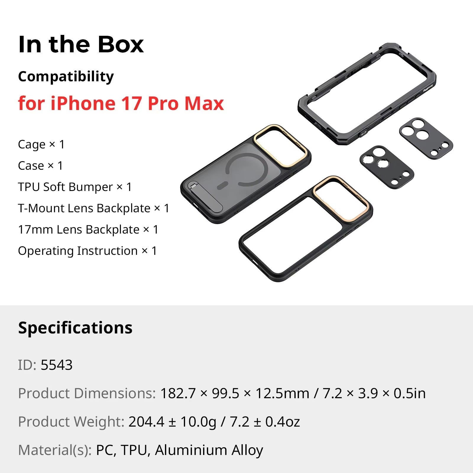 Premium iPhone Case — Professional Mobile Video Cage with T-Mount & 17mm Lens Backplates, Quick-Release Expansion System, Cold Shoe Mounts & All-Metal Protective Design