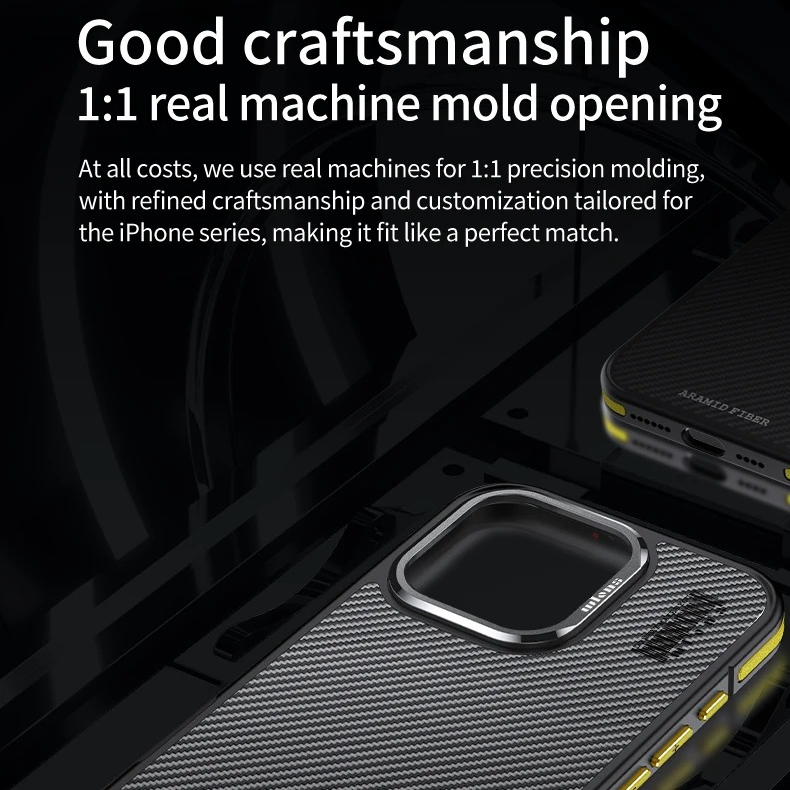 Premium iPhone Case — Real 600D Kevlar Aramid Fiber Half-Wrapped Cover with MagSafe Magnetic Wireless Charging, Shockproof Anti-Scratch Anti-Fingerprint Design