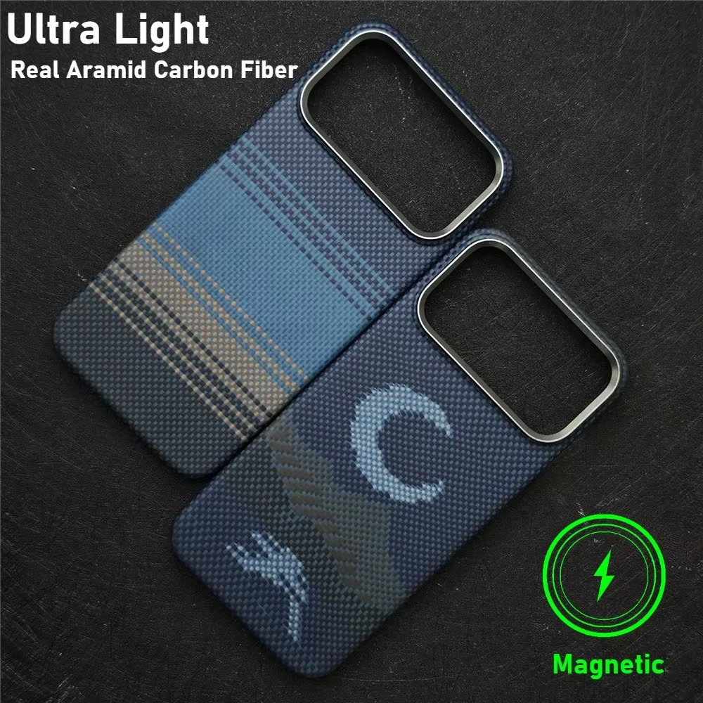 Premium iPhone Case — Real Carbon Fiber Aramid Magnetic Cover with MagSafe Support, Tough Lightweight Protective Design