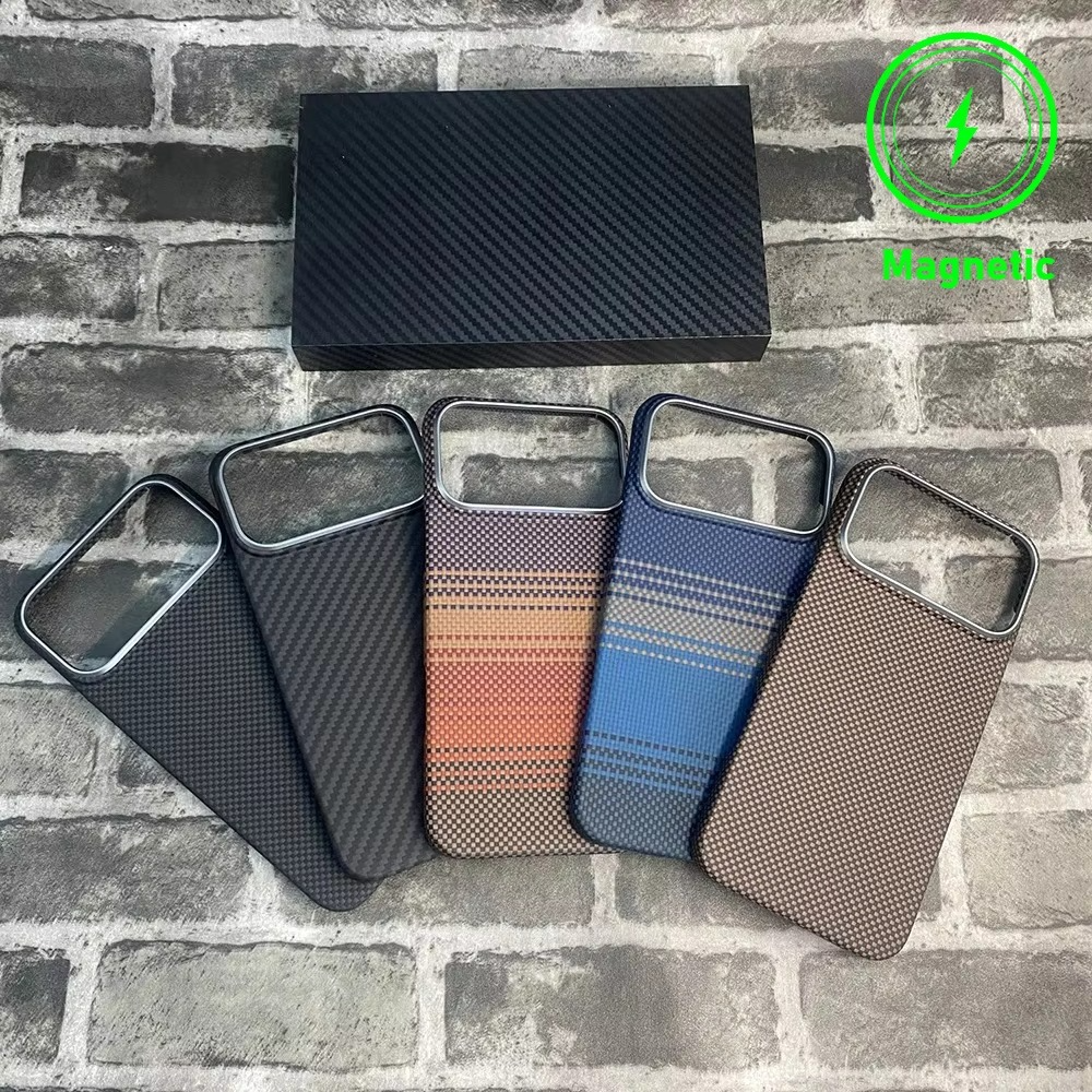 Premium iPhone Case — Real Carbon Fiber Aramid Magnetic Cover with MagSafe Support, Tough Lightweight Protective Design