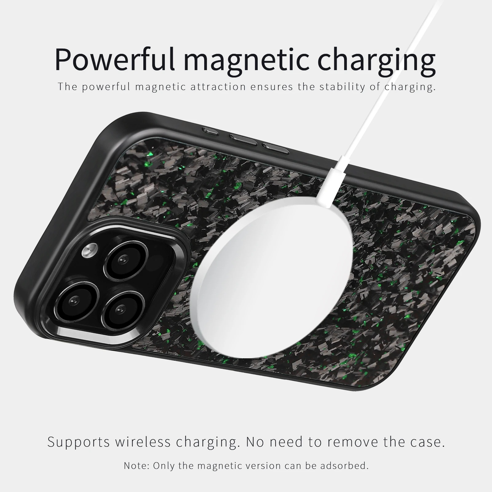 Premium iPhone Case — Real Forged Carbon Fiber MagSafe Cover with Metal Lens & Button Accents, Shockproof Dual-Layer Full-Coverage Lightweight Design