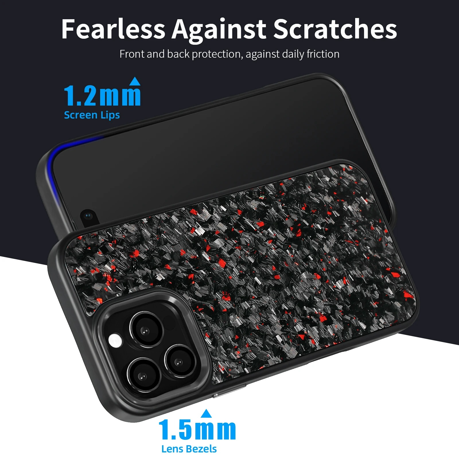 Premium iPhone Case — Real Forged Carbon Fiber MagSafe Cover with Metal Lens & Button Accents, Shockproof Dual-Layer Full-Coverage Lightweight Design