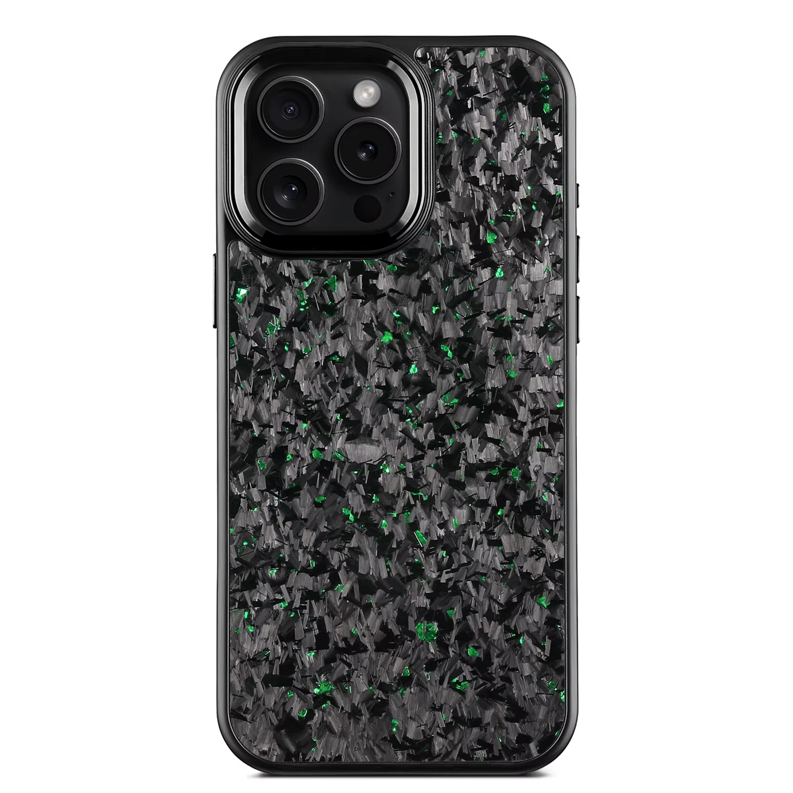 Premium iPhone Case — Real Forged Carbon Fiber MagSafe Cover with Metal Lens & Button Accents, Shockproof Dual-Layer Full-Coverage Lightweight Design