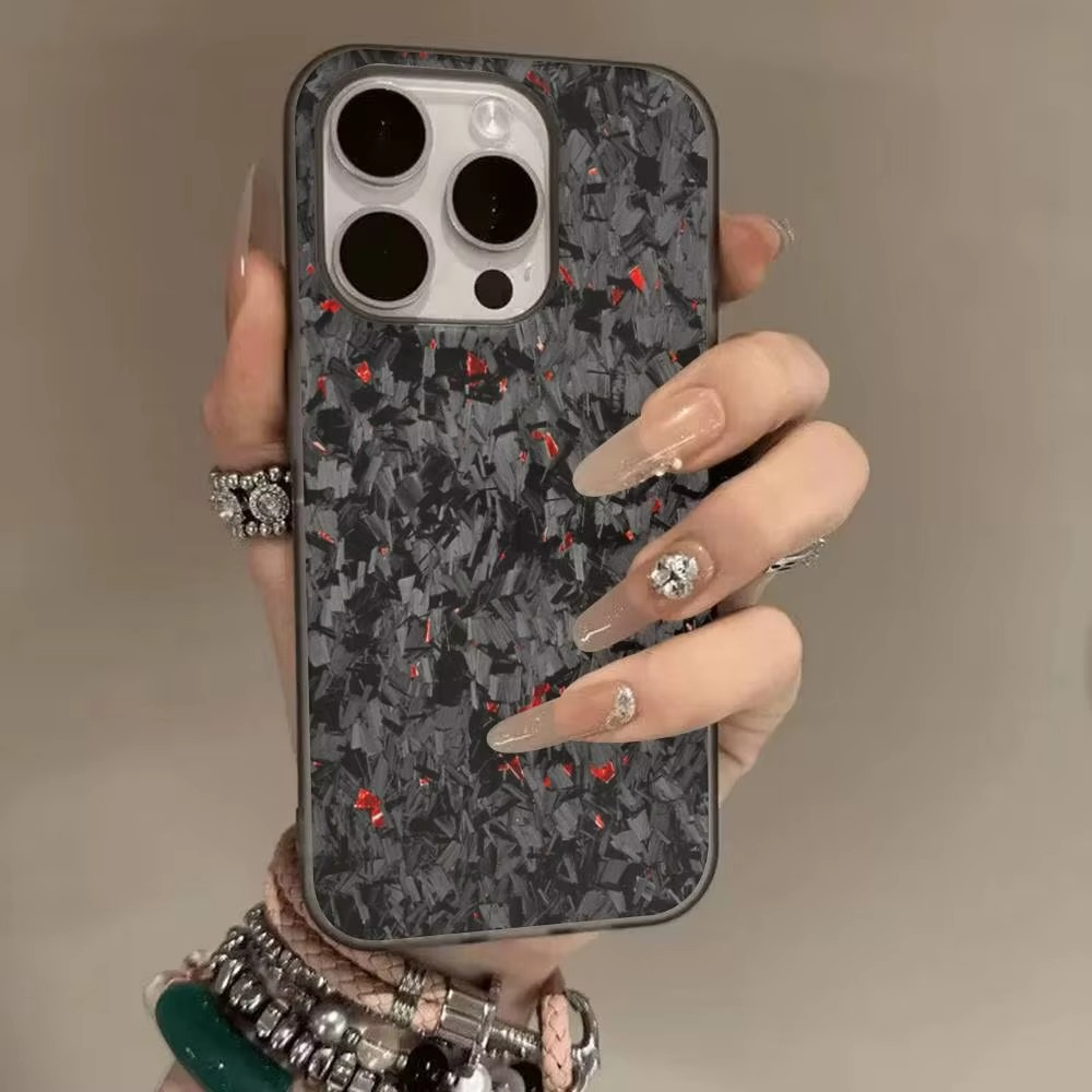 Premium iPhone Case — Real Forged Carbon Fiber MagSafe Cover with Metal Lens & Button Accents, Shockproof Dual-Layer Full-Coverage Lightweight Design