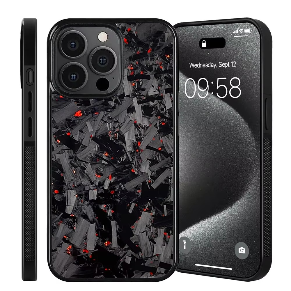Premium iPhone Case — Real Glossy Forged Carbon Fiber Full-Coverage Magnetic Cover with MagSafe Support & Textured TPU Hybrid Design