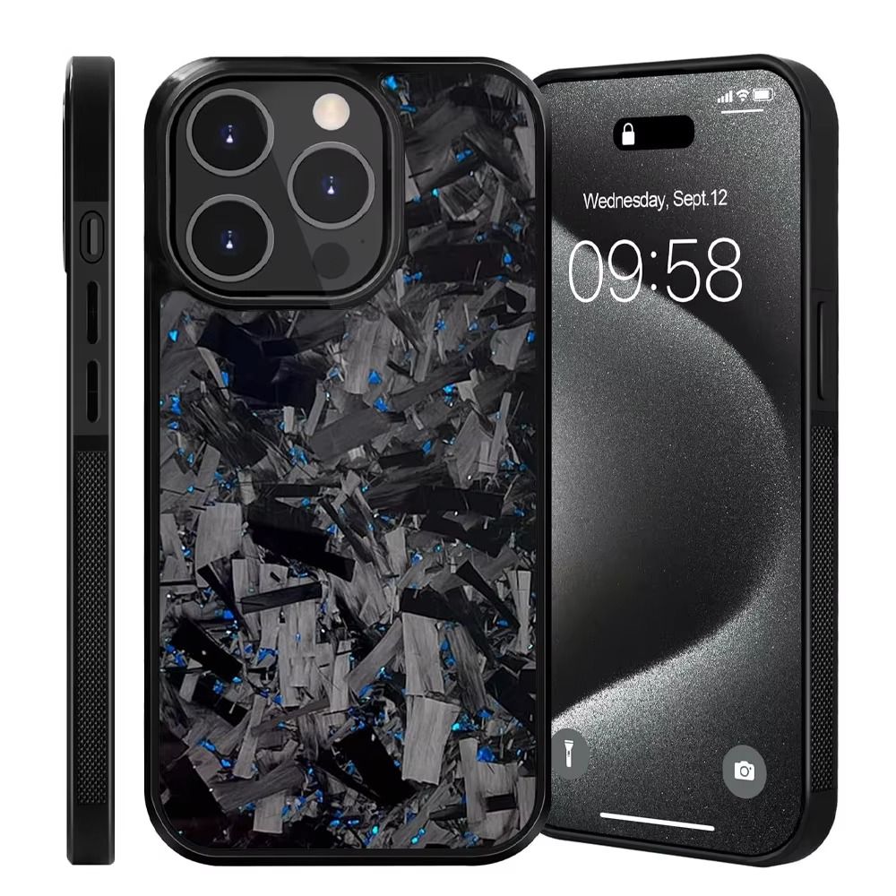 Premium iPhone Case — Real Glossy Forged Carbon Fiber Full-Coverage Magnetic Cover with MagSafe Support & Textured TPU Hybrid Design