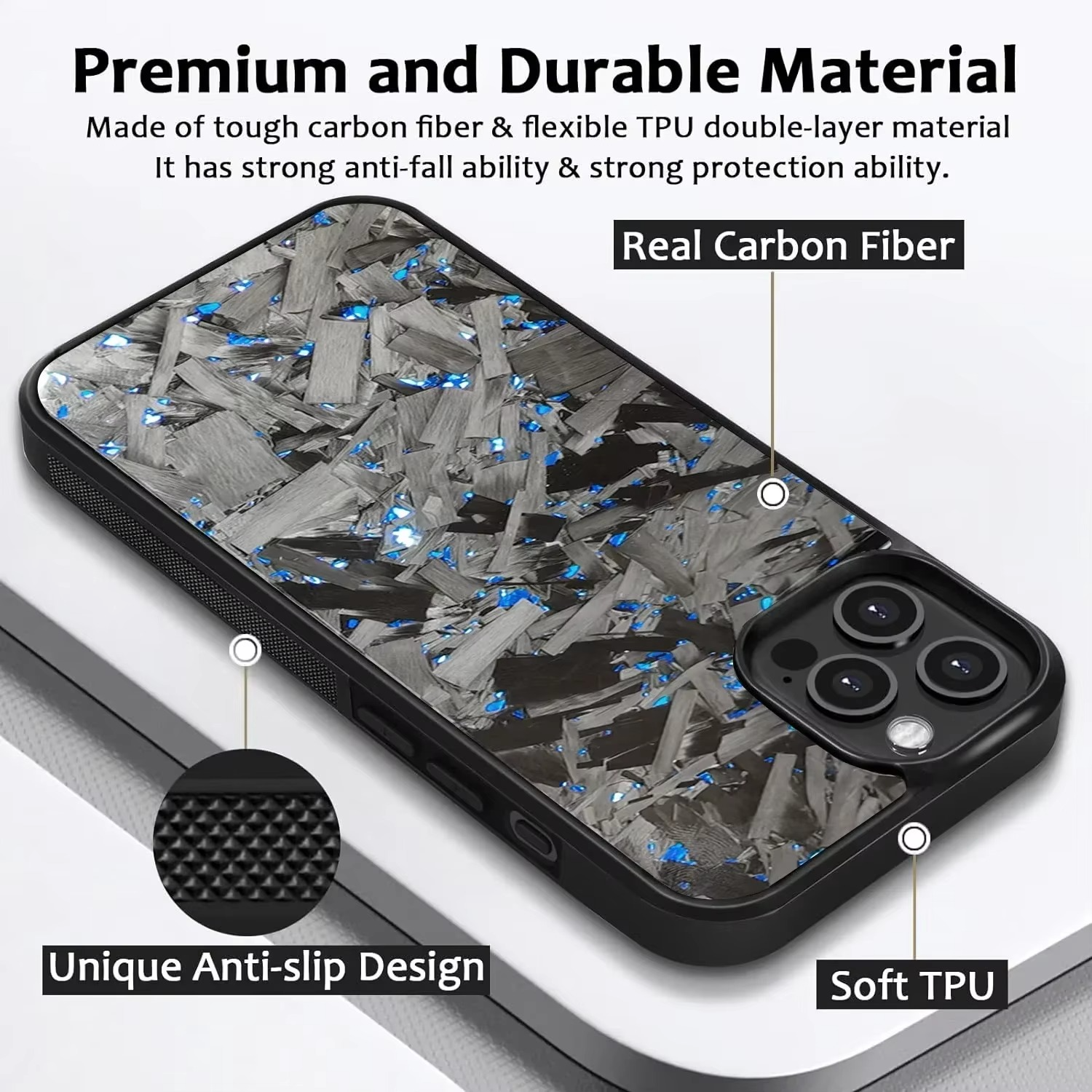 Premium iPhone Case — Real Glossy Forged Carbon Fiber Full-Coverage Magnetic Cover with MagSafe Support & Textured TPU Hybrid Design