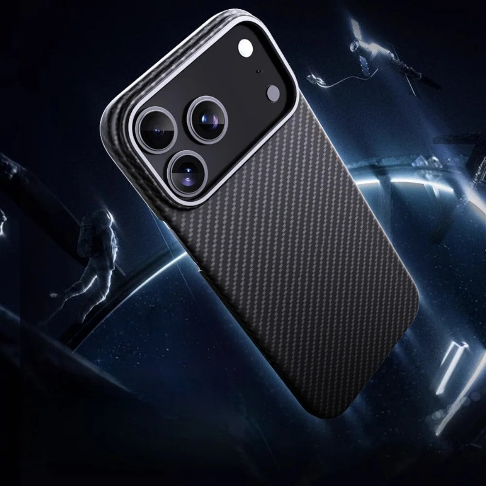 Premium iPhone Case — Slim Kevlar Carbon Fiber Armor Cover with Alloy Camera Frame, Anti-Fingerprint Anti-Scratch Full-Coverage Protection & Lightweight Non-Slip Design