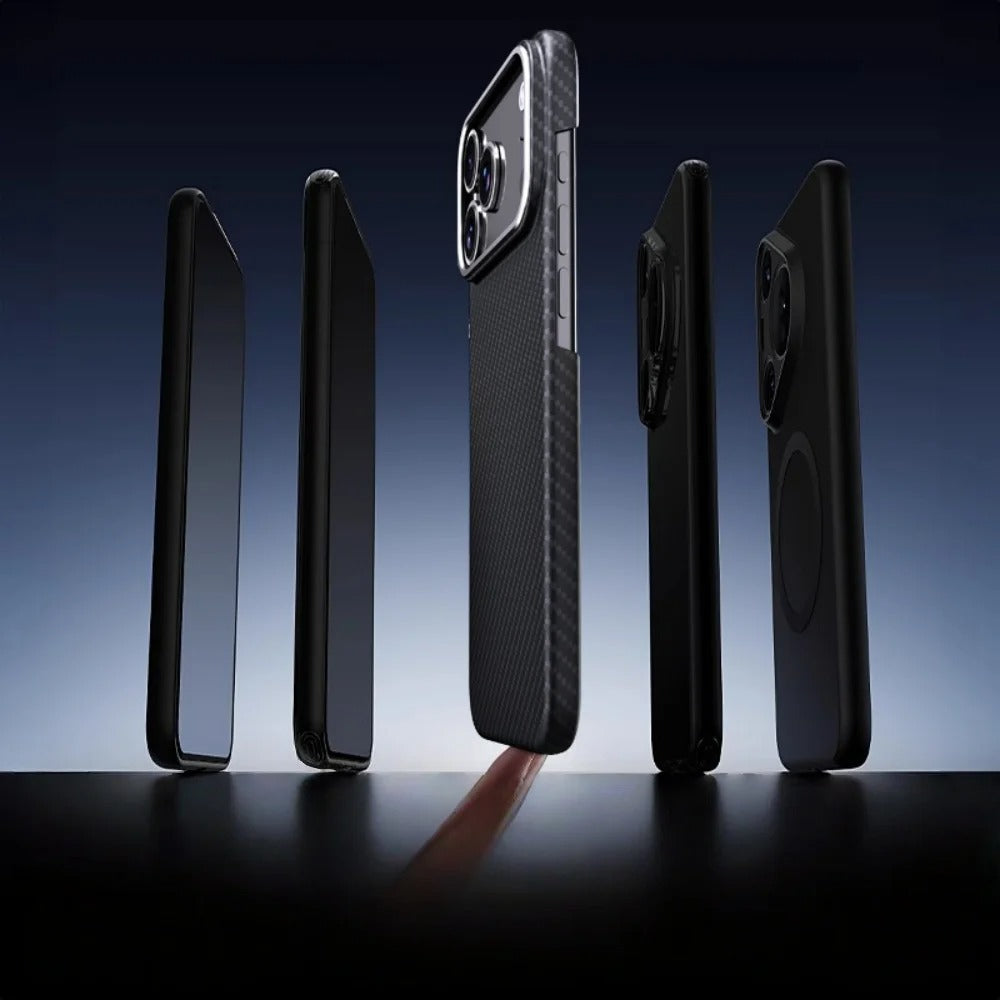 Premium iPhone Case — Slim Kevlar Carbon Fiber Armor Cover with Alloy Camera Frame, Anti-Fingerprint Anti-Scratch Full-Coverage Protection & Lightweight Non-Slip Design