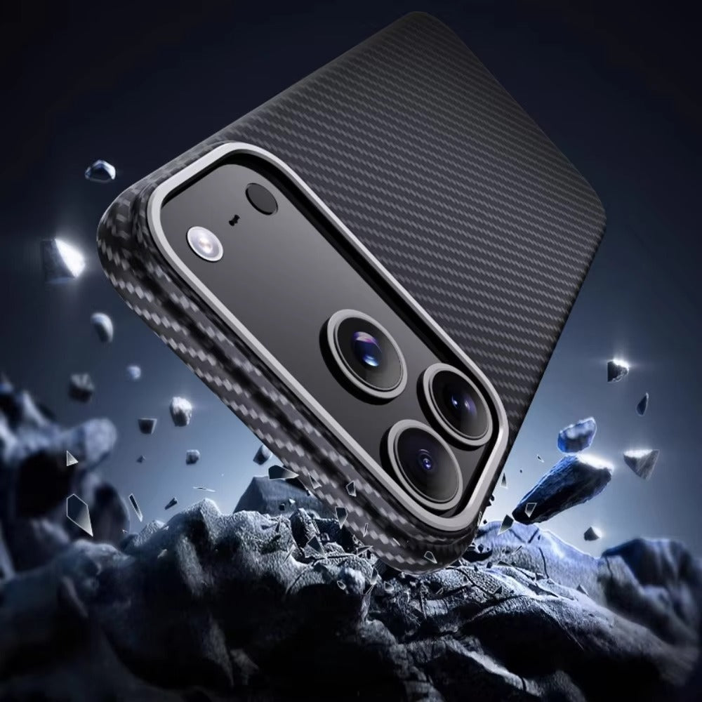 Premium iPhone Case — Slim Kevlar Carbon Fiber Armor Cover with Alloy Camera Frame, Anti-Fingerprint Anti-Scratch Full-Coverage Protection & Lightweight Non-Slip Design