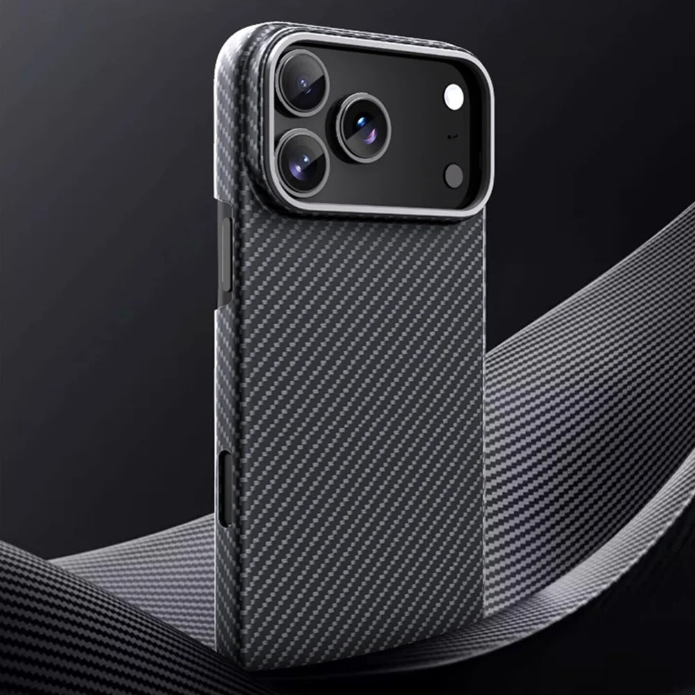 Premium iPhone Case — Slim Kevlar Carbon Fiber Armor Cover with Alloy Camera Frame, Anti-Fingerprint Anti-Scratch Full-Coverage Protection & Lightweight Non-Slip Design