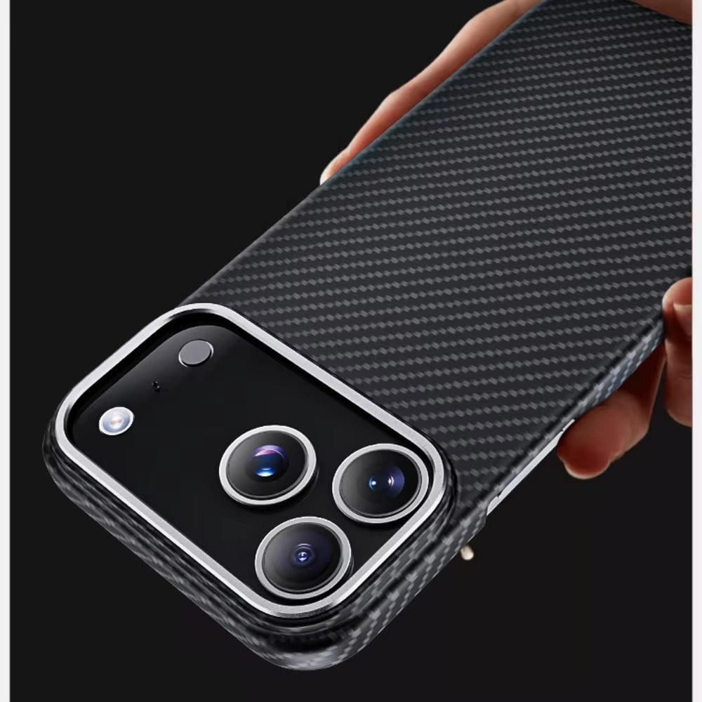 Premium iPhone Case — Slim Kevlar Carbon Fiber Armor Cover with Alloy Camera Frame, Anti-Fingerprint Anti-Scratch Full-Coverage Protection & Lightweight Non-Slip Design