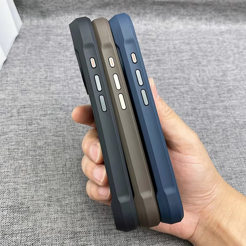 Premium iPhone Case — Magnetic Shockproof Clear PC Cover with Aluminum Alloy Rimless Frame, 360° Stand and Camera-Screen Protection