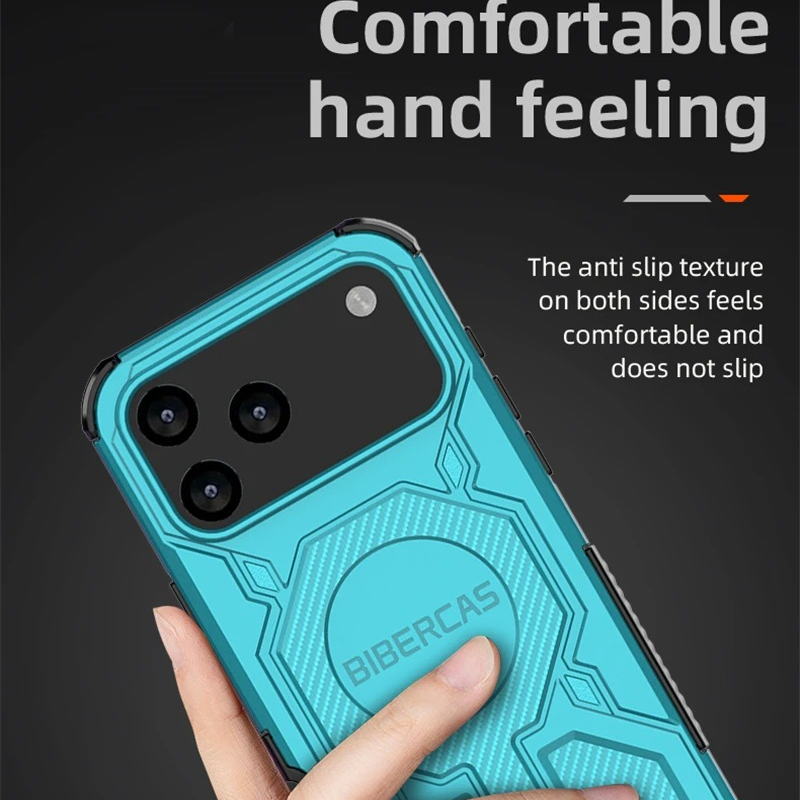 Rugged Magnetic iPhone Case Shockproof Heavy Duty Protection — Hard PC Dual Layer Armor Cover, Kickstand Support, Anti-Fingerprint, Dustproof, Non-Slip