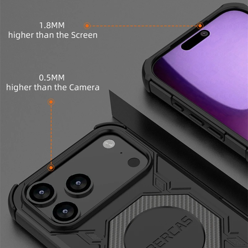 Rugged Magnetic iPhone Case Shockproof Heavy Duty Protection — Hard PC Dual Layer Armor Cover, Kickstand Support, Anti-Fingerprint, Dustproof, Non-Slip